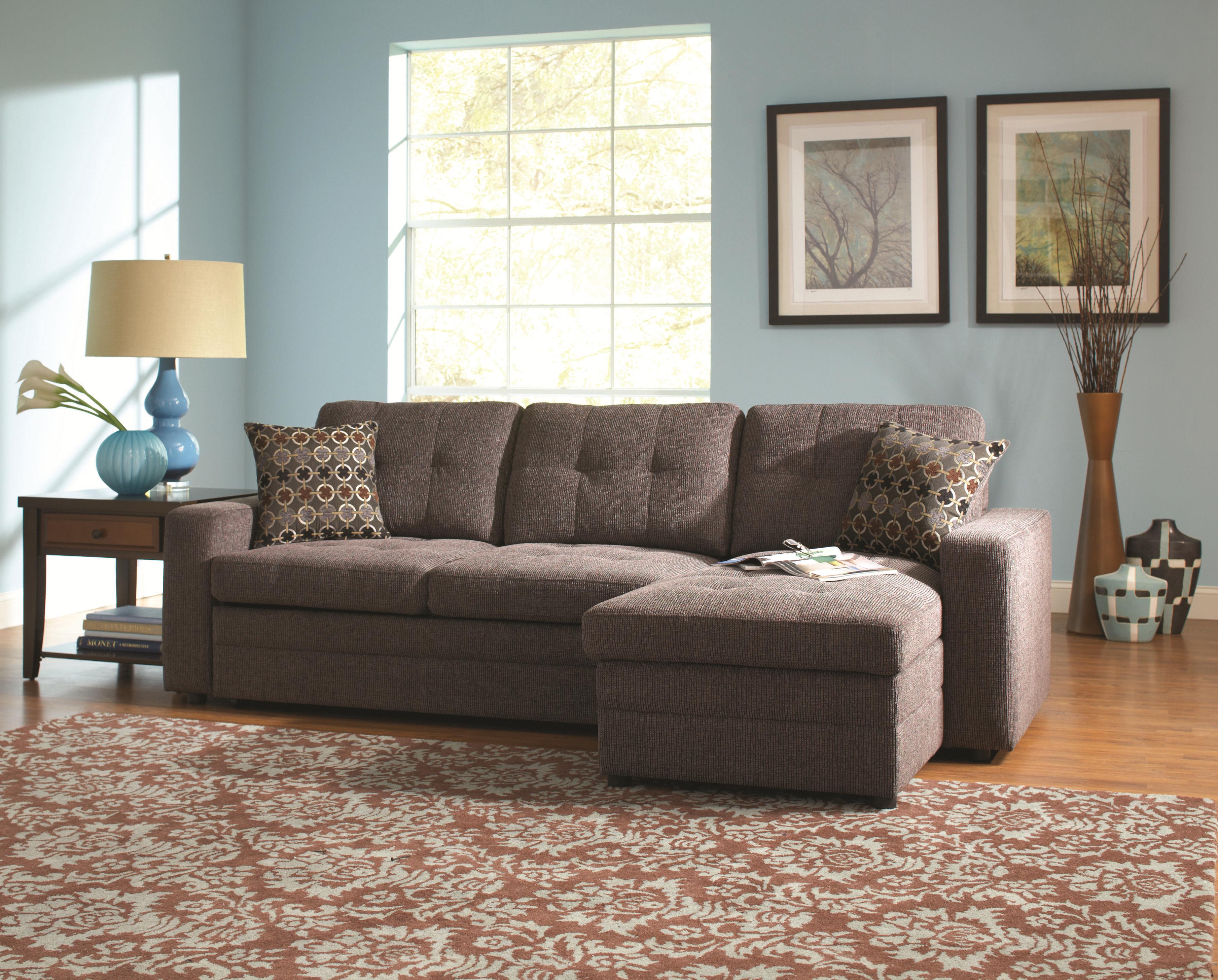 Coaster Gus Sectional Sofa with Tufts, Storage, and Pull Out Bed